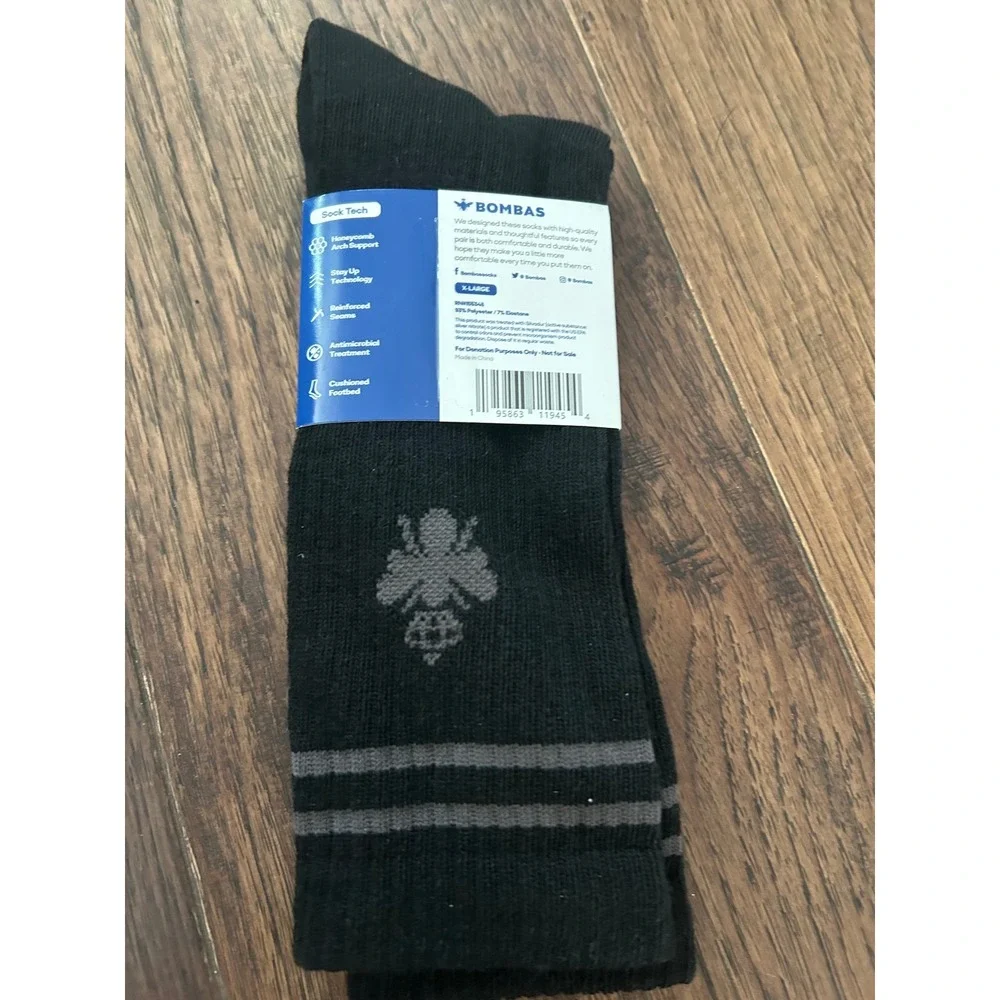 Bombas Mens Calf Socks Black Honeycomb Arch Support Cushioned Size XL New